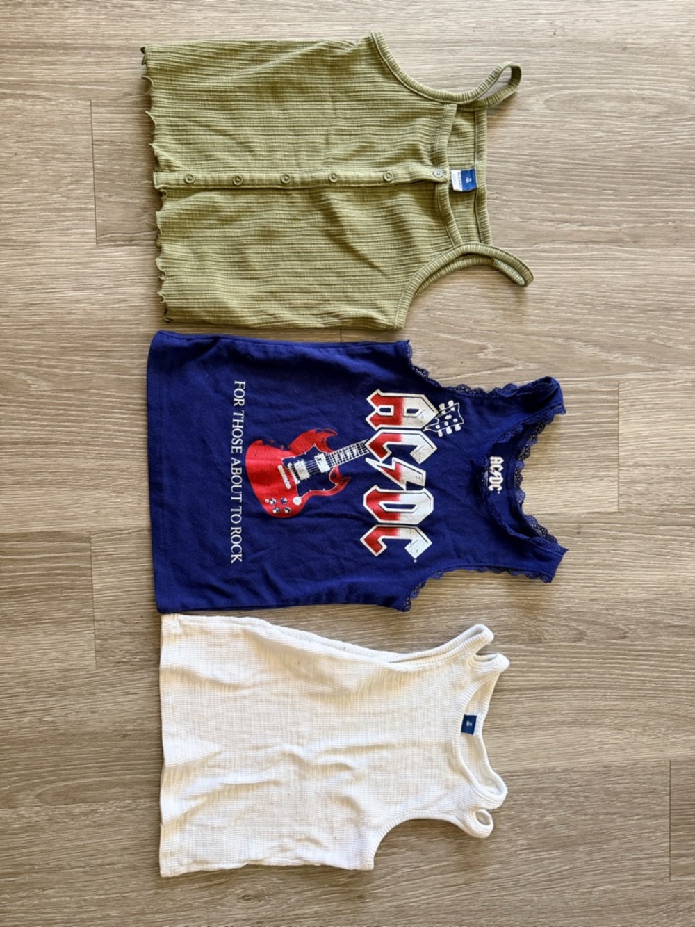 Set of 3 kids tanks AC/DC Navy Blue Old Navy white and green